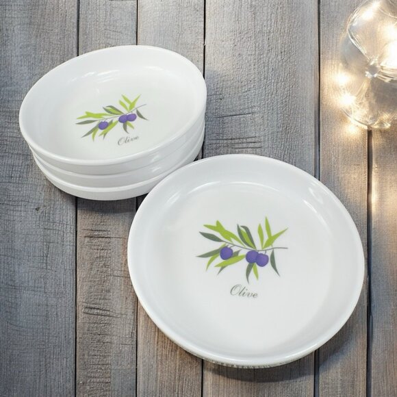 XCELL Olive Design Melamine Coasters Set 4 Round Trinket Dish 4inch Wide VTG - Picture 1 of 10